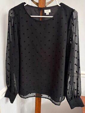 J. Crew Black Sheer Polka Dot Long-Sleeve Blouse